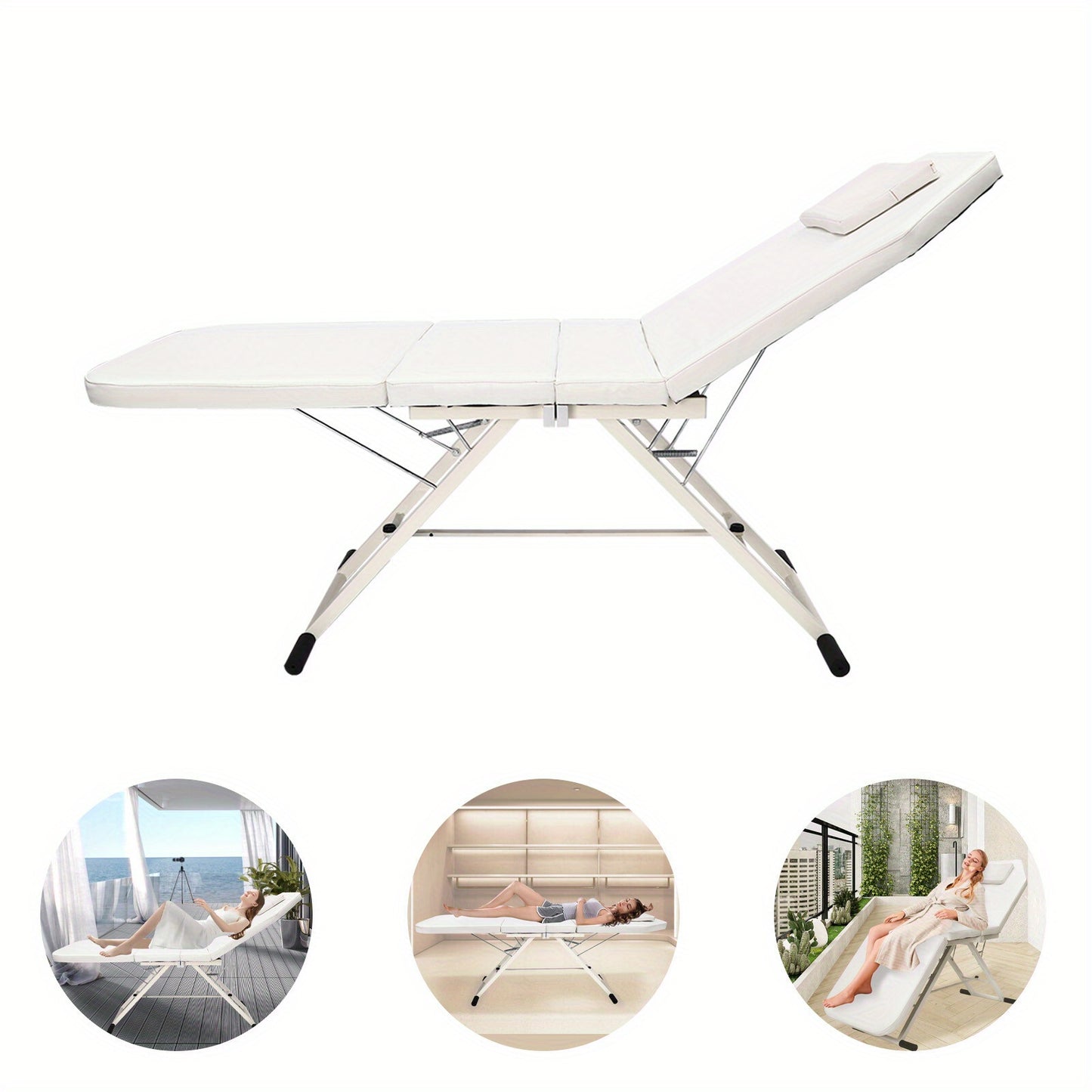 Massagetafel – Behandelbank – Massagebed – Massagebank – Schoonheidstafel – Opvouwbaar – Draagbaar – Hoogwaardig Fijn-Cel Schuim – Water- en Olieafstotend PVC – Wit