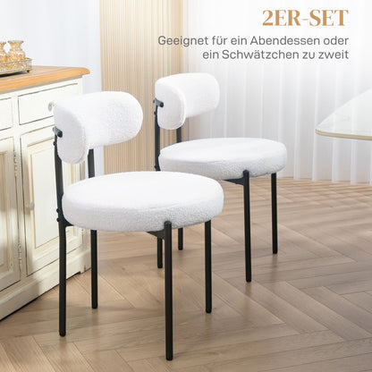 2pcs Dining Room Chairs, Fleece Upholstery, Chairs with Padded Seat, Metal Legs, Cream White