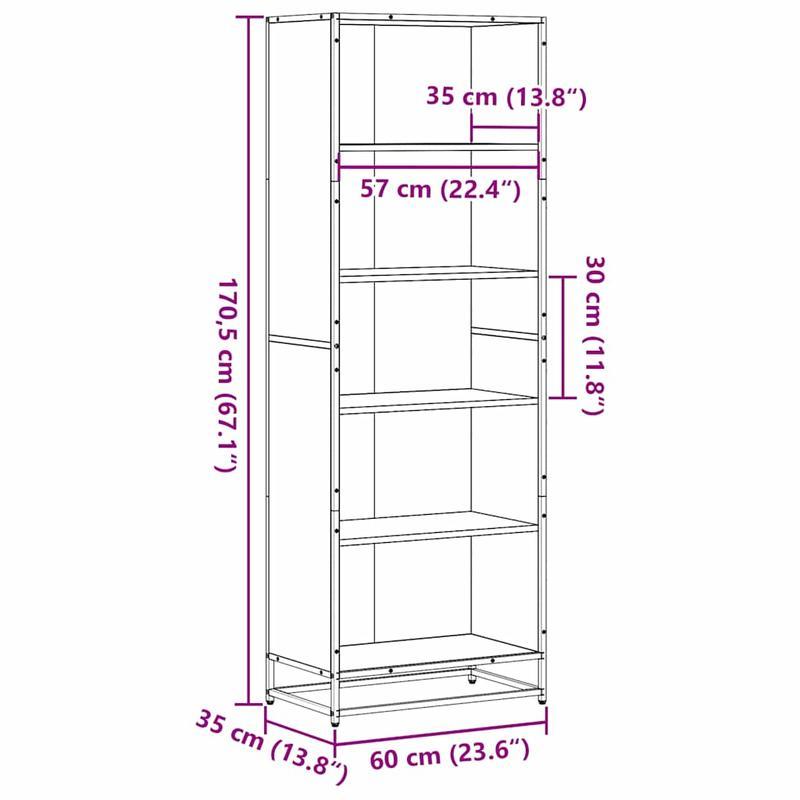 Boekenkast – Vakkenkast – Opbergkast – Wandkast – Boekplank – Handgemaakt – Gerookt Eikenhout – 60x35x170,5 cm – Met Slot – Metaalframe