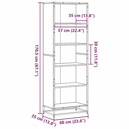 Boekenkast – Vakkenkast – Opbergkast – Wandkast – Boekplank – Handgemaakt – Gerookt Eikenhout – 60x35x170,5 cm – Met Slot – Metaalframe