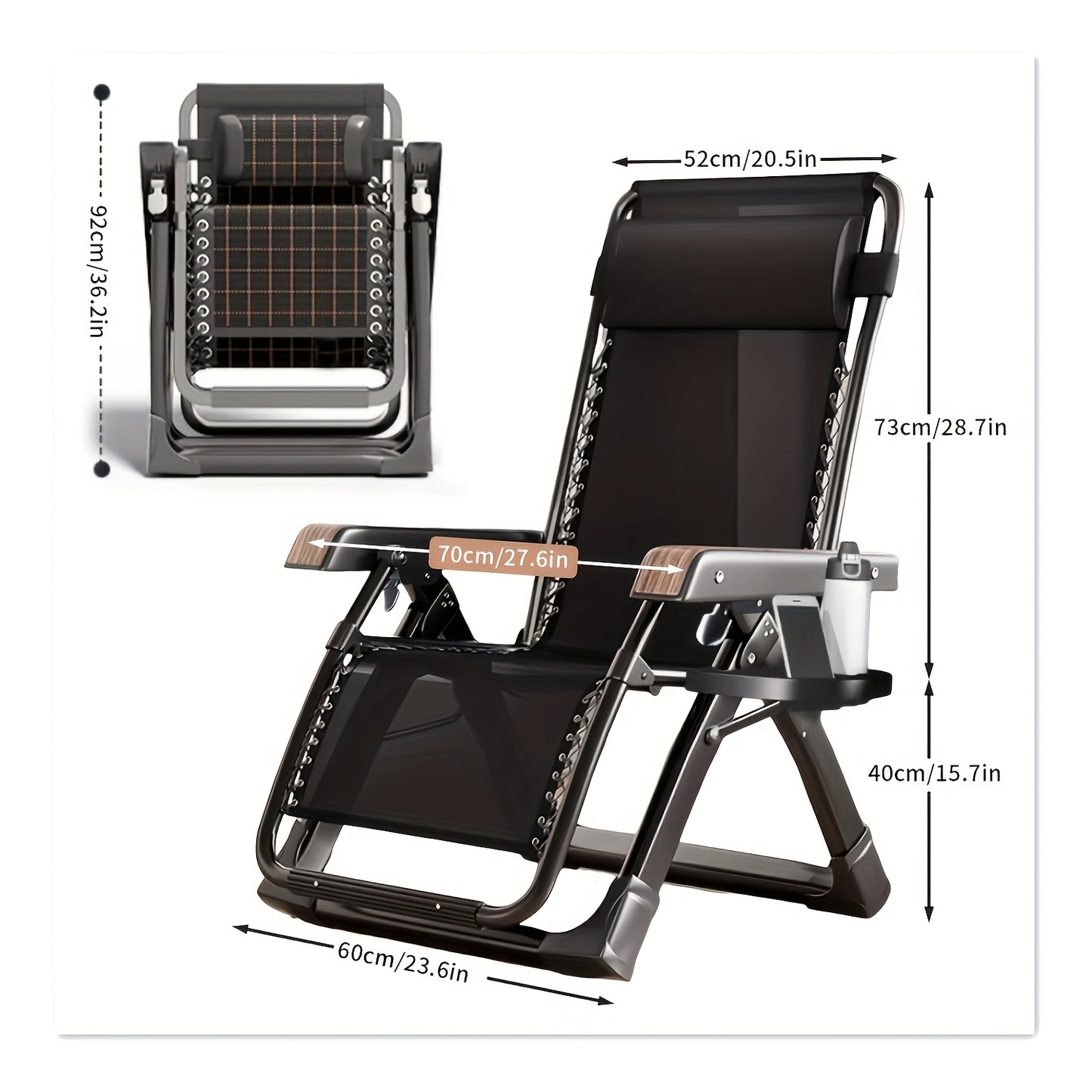 Relaxstoel – Fauteuil – Ligstoel – Leesstoel – Inklapbare Stoel – Verstelbare Rugleuning 0-170° – Draagkracht 300 kg – Inclusief Hoofdkussen – Zwart of Bruin
