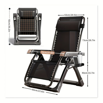 Relaxstoel – Fauteuil – Ligstoel – Leesstoel – Inklapbare Stoel – Verstelbare Rugleuning 0-170° – Draagkracht 300 kg – Inclusief Hoofdkussen – Zwart of Bruin