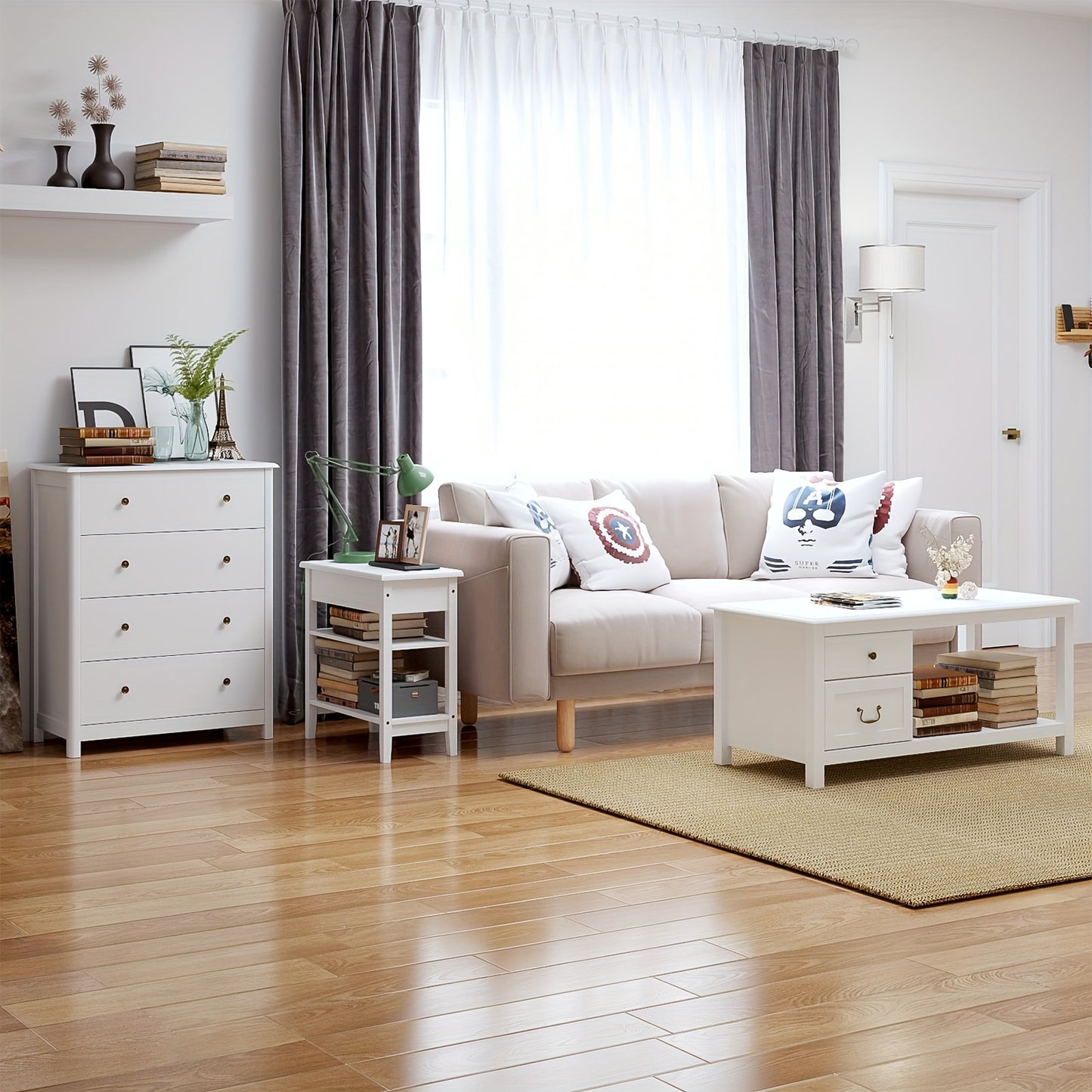 Kealive Modern White 5-Drawer Tall Dresser with Rounded Legs - Freestanding Storage Cabinet with Spacious Drawers, Easy Assembly, Glossy Painted Finish, Space-Saving Design for Bedroom, Living Room, Hallway - Sturdy Modern Fu