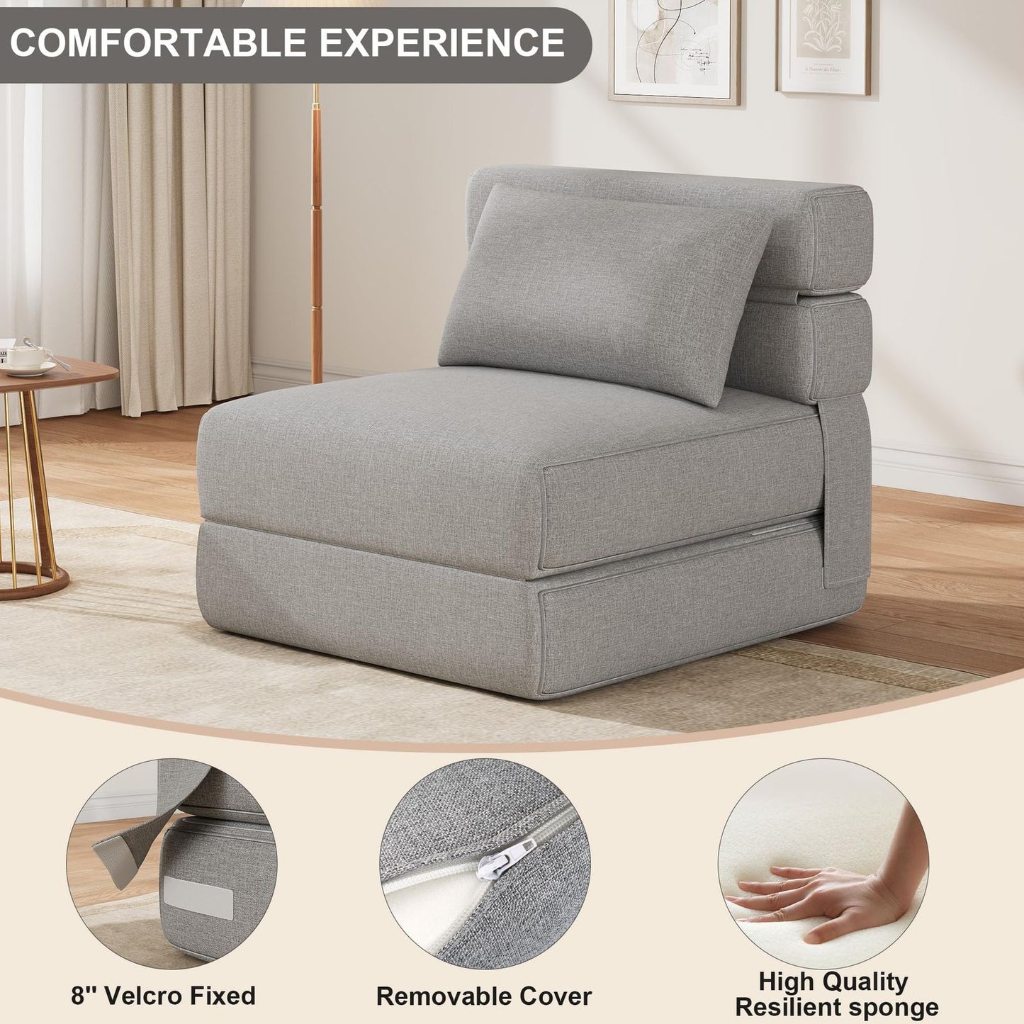 Slaapstoel – Slaapfauteuil – Klapstoel – Bedstoel – Grijs – Traagschuim Comfort – Inklapbaar & Ruimtebesparend