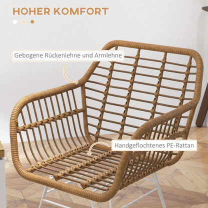 Boho Stoelen – Keukenstoelen – Eetkamerstoelen – Rieten Stoelen – Tuinstoelen – Set Van 2 – PE Rattan – Weerbestendig & Compact 56x60x79 cm – Naturel/Wit