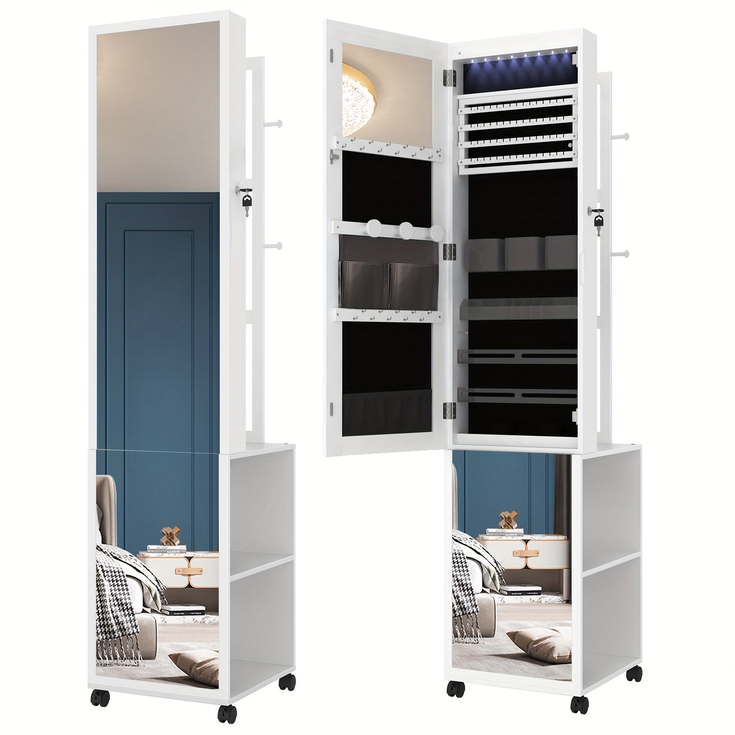 Sieradenkast – Juwelendoos – Sieradendoos – Sieradenopberger – Sieradenhouder – 164,6 cm Hoog – Met Slot en Kledingrek