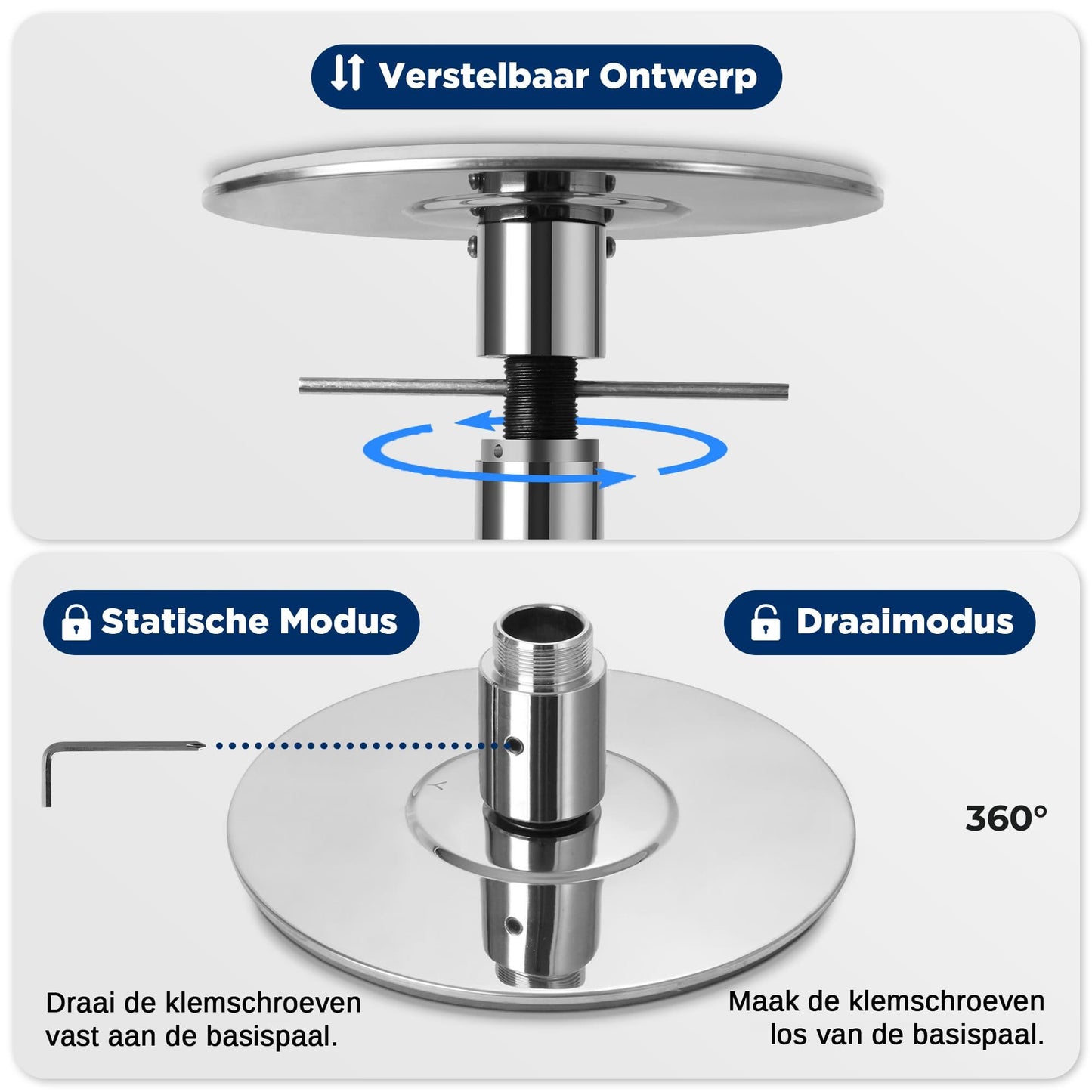 Paaldanspaal – Danspaal – Pole Dance Paal – Fitnesspaal – Spinpaal – Verstelbaar 2,03-2,74 m – Aluminiumlegering Met Roterende En Statische Functie