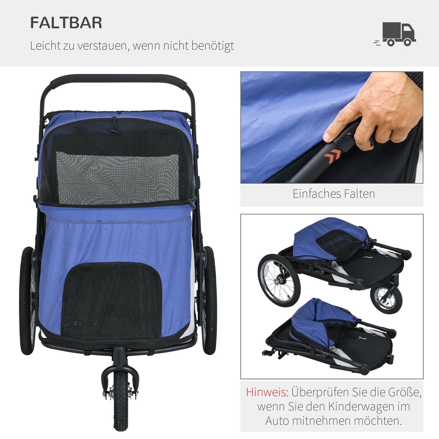 Opvouwbare Hondenwagen – Hondenbuggy – Hondentrolley – Hondenkar – Hondenbuggy – Comfortabel Ligkussen – Stevig Stalen Frame – Blauw/Zwart