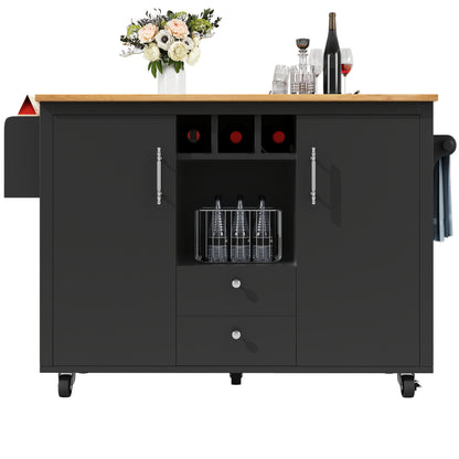 All-in-One Kitchen Island Buffet Cabinet with Folding Worktop, Heavy-Duty Non-Wood Construction, Adjustable Shelves, Wine Rack (Holds 4 Bottles), Door Shelf, Towel Rack - Space-Saving Mobile Kitchen Trolley for Small Kitchens