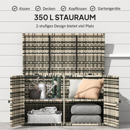 Opbergbox Tuinkist Tuinkist Opbergkist Kussenbox – 350 Liter – Weerbestendig Rattan-look – Met Handvatten en Veerdeksel – Mix Grijs