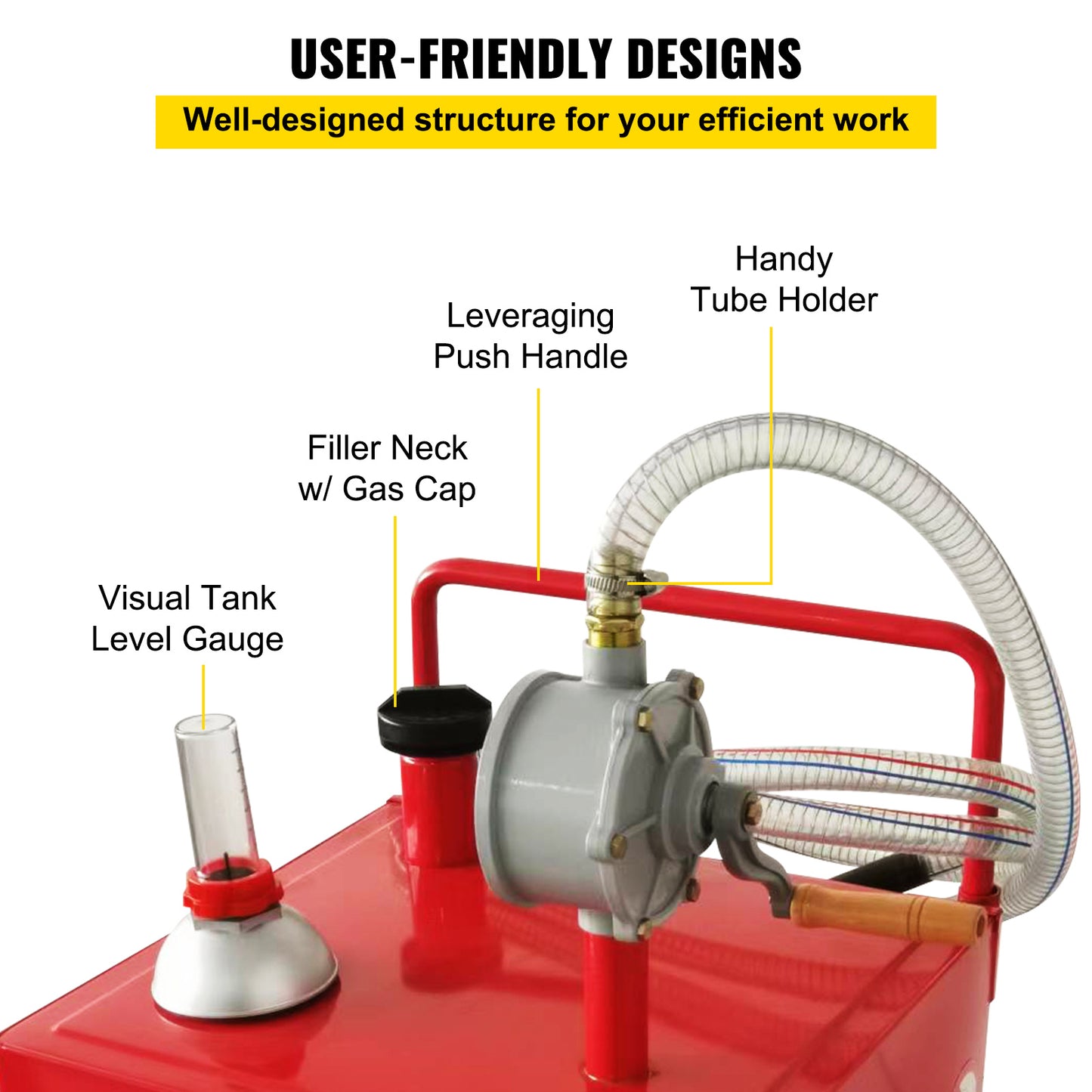 VEVOR Fuel Caddy 30 Gallon Fuel Storage Tank with 2 Wheels and Manual Pump, Red