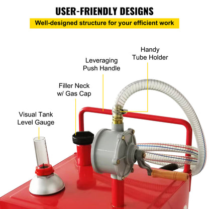 VEVOR Fuel Caddy 30 Gallon Fuel Storage Tank with 2 Wheels and Manual Pump, Red