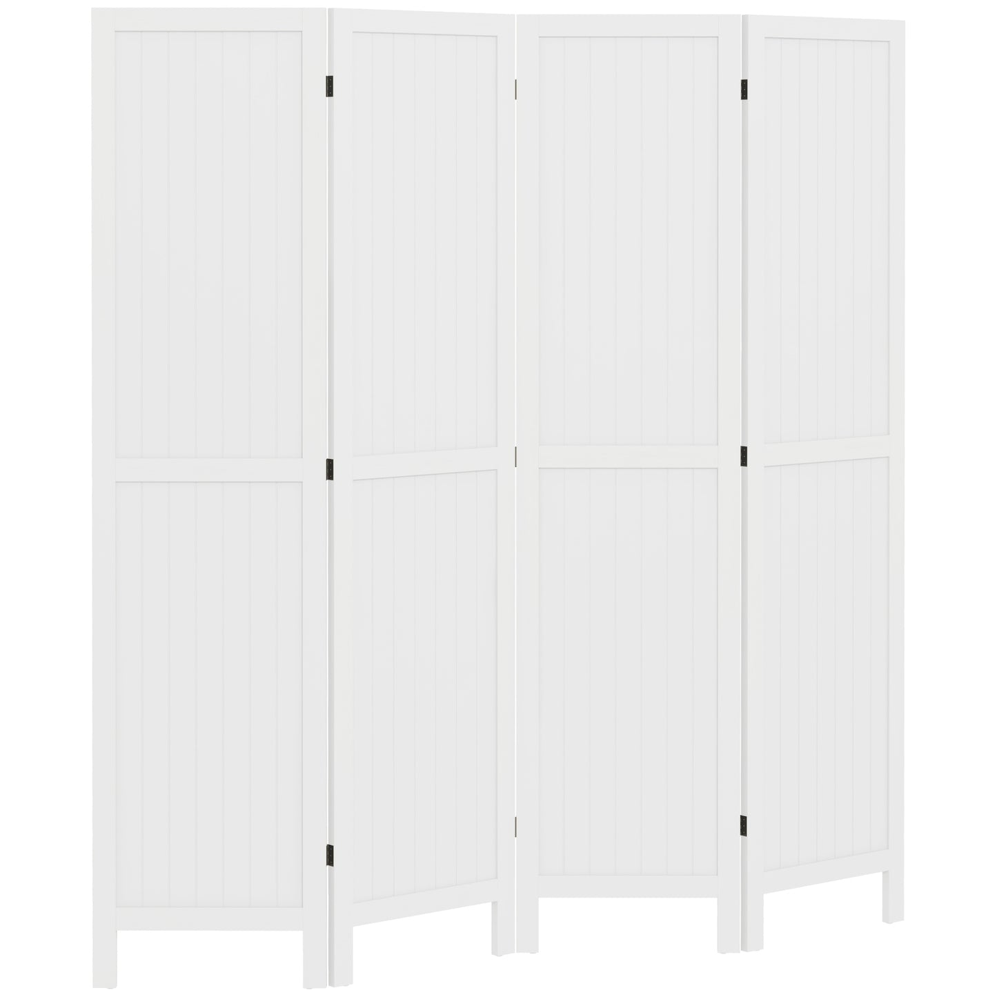 Houten Kamerscherm – Roomdivider – Scheidingswand – Ruimteverdeler – Privacy Scherm – 4 Panelen – Paulownia Hout – Wit – Opvouwbaar – 160 x 170 cm