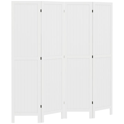 Houten Kamerscherm – Roomdivider – Scheidingswand – Ruimteverdeler – Privacy Scherm – 4 Panelen – Paulownia Hout – Wit – Opvouwbaar – 160 x 170 cm