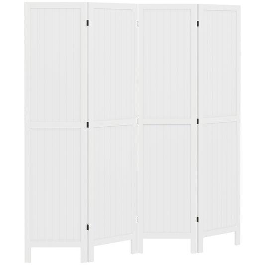 Houten Kamerscherm – Roomdivider – Scheidingswand – Ruimteverdeler – Privacy Scherm – 4 Panelen – Paulownia Hout – Wit – Opvouwbaar – 160 x 170 cm