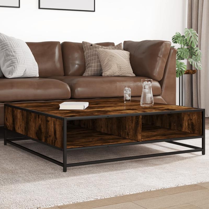 Salontafel – Koffietafel – Bijzettafel – Receptietafel – Woonkamertafel – Gerookt Eikenhout – Metaal – 100x100x30 cm – Stevig & Duurzaam
