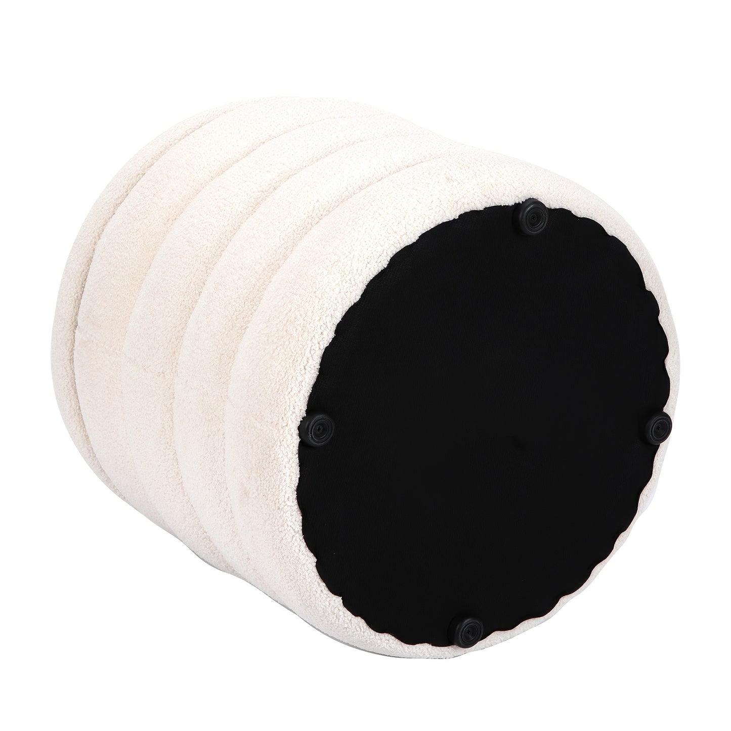 Opberg Poef – Opbergkruk – Zitkist – Hocker – Opbergbox – Rond – Wit – Polyester Bekleding – Flip-Top Deksel – Compact & Multifunctioneel
