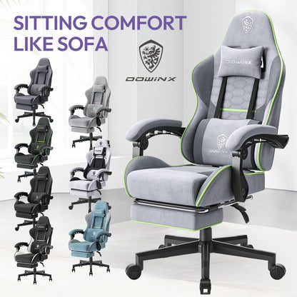 Ergonomische Gamingstoel – Bureaustoel – Gamerstoel – Kantoostoel – Zwarte Stoel – Grijs Groen – Hoge Rugleuning – Pocketvering Zitting – Verstelbare Rugleuning – Max. 136 kg Belastbaar