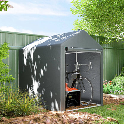 Opbergtent Fietsenstalling Tuinkot Fietsenhoes Motorhoes – Donkergrijs – Waterafstotend PE Materiaal – Stevig Gegalvaniseerd Metalen Frame – Grote Ritsdeur 106x126 cm – Compact 120x179x165 cm