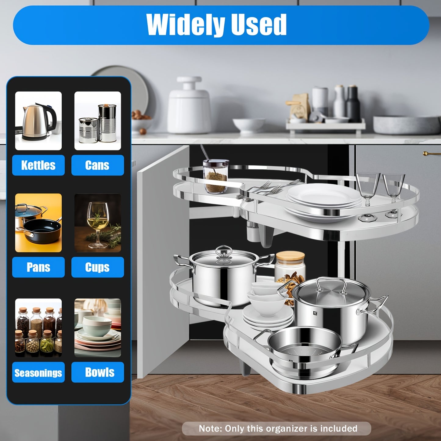 Hoekorganizer Wit – Uittrekbare Kastopberger – Hoekkast Organizer – Keukenlade Organizer – Uitschuifbare Opberger – Dubbel Laags – Verstelbare Hoogte – Chroom Geplateerd Ijzer