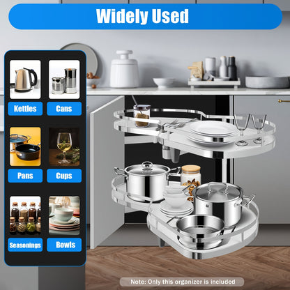 Hoekorganizer Wit – Uittrekbare Kastopberger – Hoekkast Organizer – Keukenlade Organizer – Uitschuifbare Opberger – Dubbel Laags – Verstelbare Hoogte – Chroom Geplateerd Ijzer