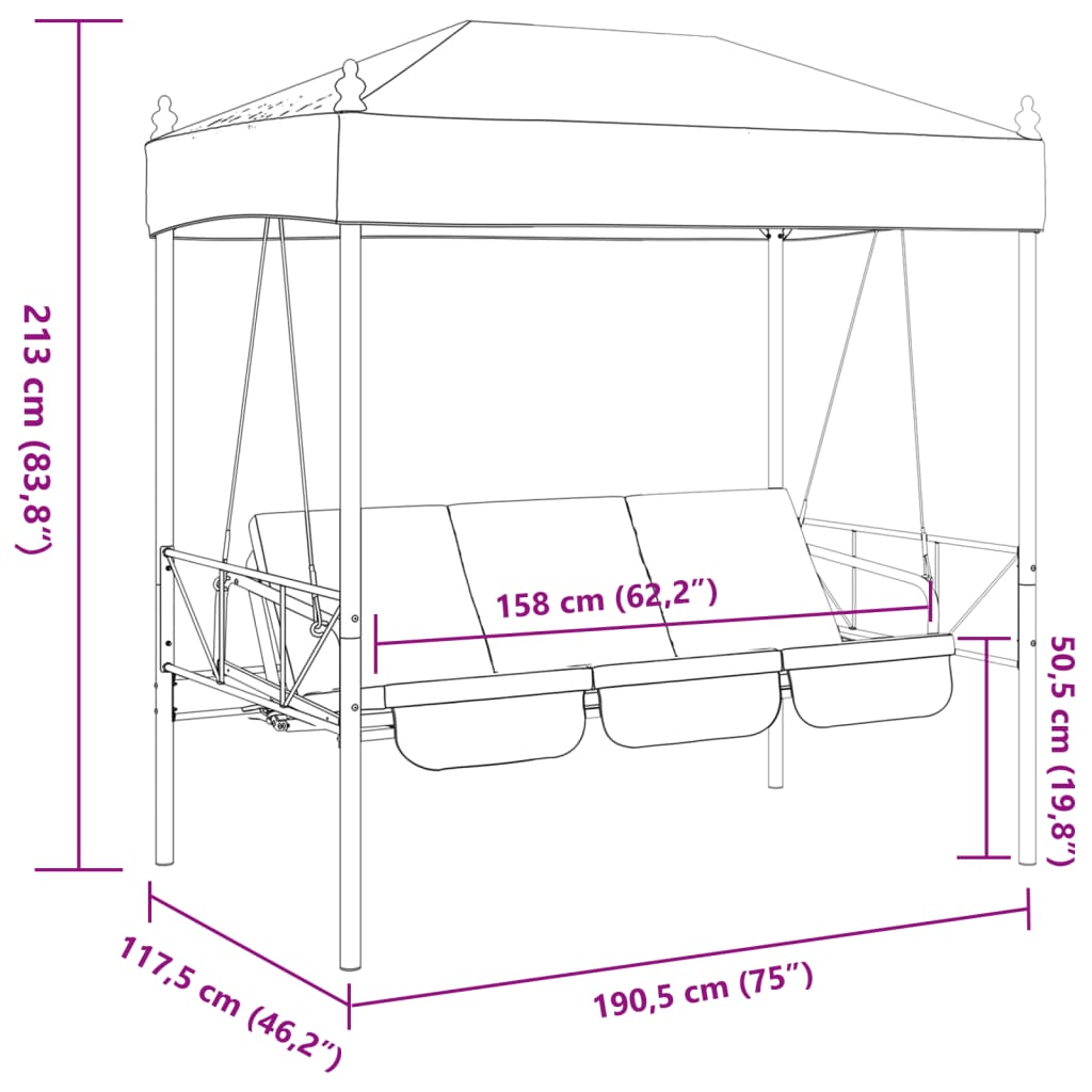Hollywood Schommelstoel – Hangstoel – Porch Swing – Tuinbank – Schommelbank – Antraciet Grijs – Gepoedercoat Stalen Frame – Weerbestendig & Comfortabel Zitvlak