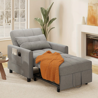 3-in-1 Sleeping Chair Sofa Bed, Convertible Chair With Bed Function, Sofa Bed With Cushion And Side Pocket, Armchair With Sleep Function For Small Apartment (Dark Grey, Light Grey)