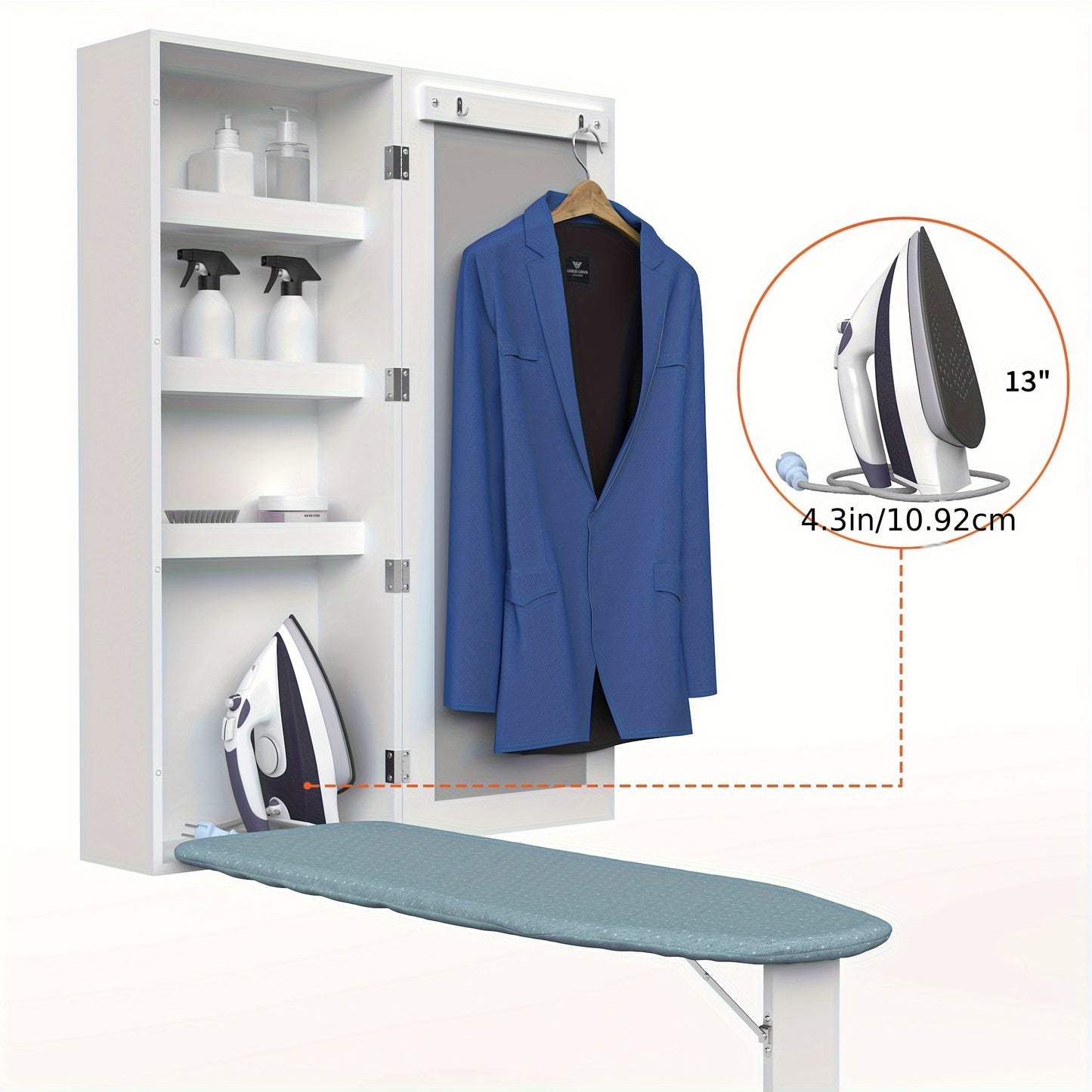 Wandstrijkplank – Opklapbare Strijkplank – Strijkbord Met Opbergruimte – Muurstrijkplank – Inclusief Spiegel – Ruimtebesparend Design – Hout En Metaal