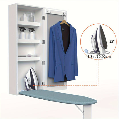 Wandstrijkplank – Opklapbare Strijkplank – Strijkbord Met Opbergruimte – Muurstrijkplank – Inclusief Spiegel – Ruimtebesparend Design – Hout En Metaal