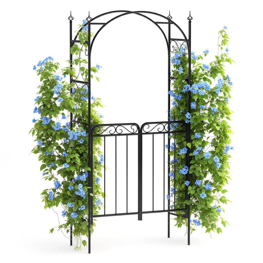 Tuinboog – Metalen Boog – Klimboog – Tuinpoort – Klimrek – Zwart Metaal – 243,84 cm Hoog – Weerbestendig & Roestvrij