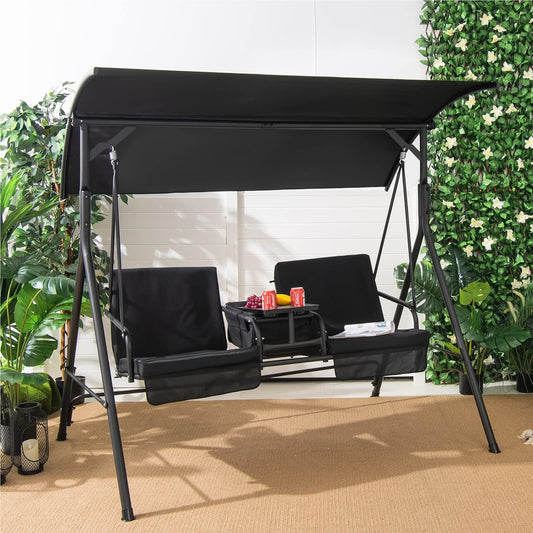 Schommelstoel – Schommelstoel Babykamer – Relaxstoel – Fauteuil – Loungestoel – 2-Persoons – Draaibare Tray – Koeltas 23L – Zachte Kussens – Met Metalen Frame
