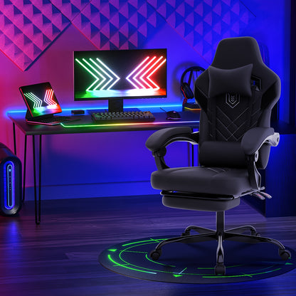 Gamingstoel – Gamestoel – Gaming Chair – Gamestoel Bureaustoel – Ergonomisch Design – Verstelbare Rugleuning 90°-135° – Inklapbare Voetensteun – PU-Leder Grijs
