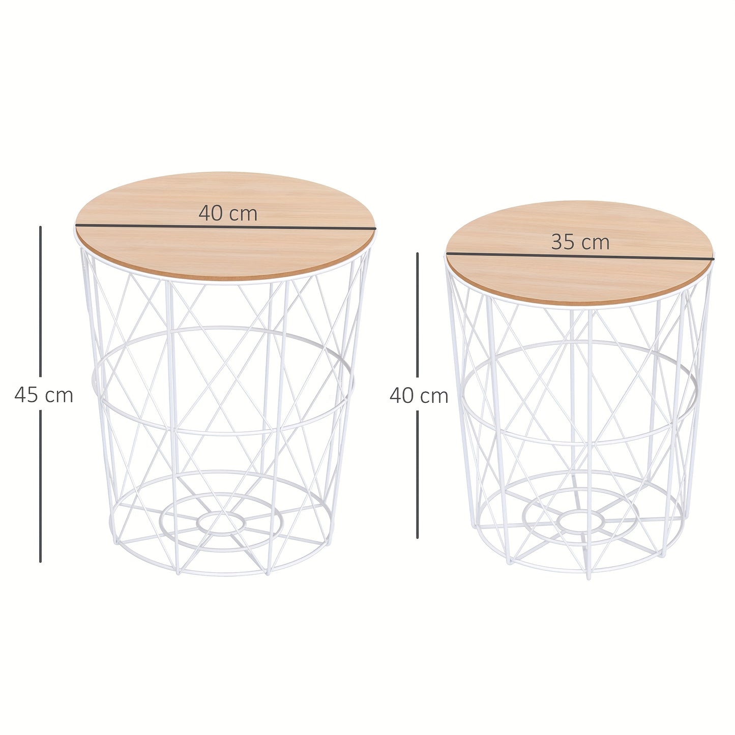 Bijzettafel – Bijzettafels – Sidetable – Nachtkastje – Salontafel – Set van 2 – Natuurlijk Wit – Metaal & MDF – Afmeting 40x45 cm