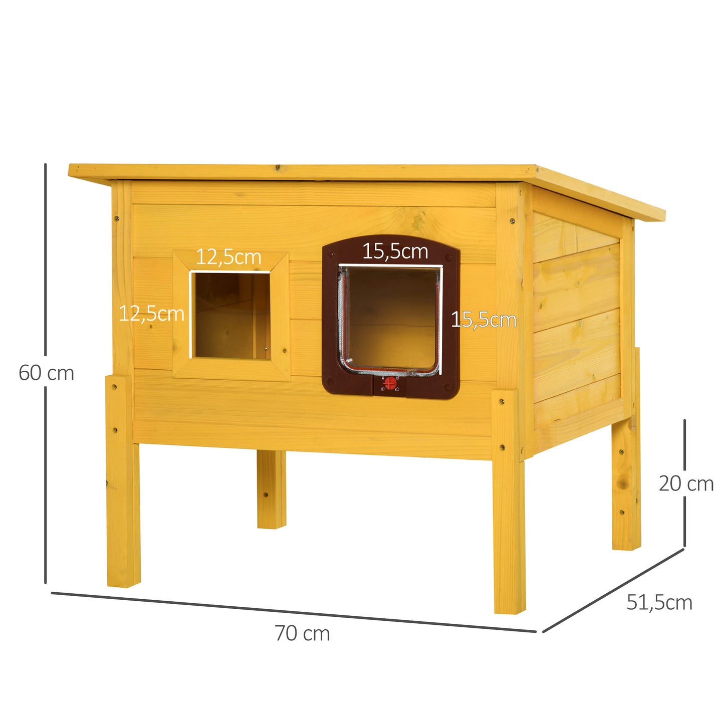 Houten Kattenhuis – Kattenhok – Kattenkooi – Kattenhuisje – Kattenverblijf – Weerbestendig Bitumen Dak – Afsluitbare Deur & Ventilatieraampje – Geel – Afneembare Poten