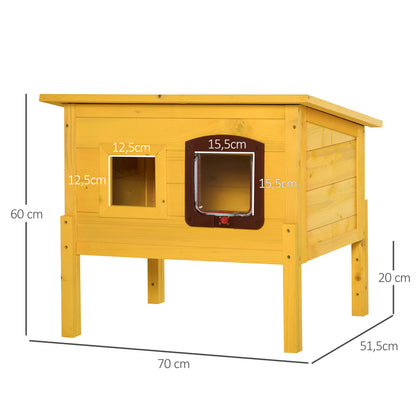 Houten Kattenhuis – Kattenhok – Kattenkooi – Kattenhuisje – Kattenverblijf – Weerbestendig Bitumen Dak – Afsluitbare Deur & Ventilatieraampje – Geel – Afneembare Poten