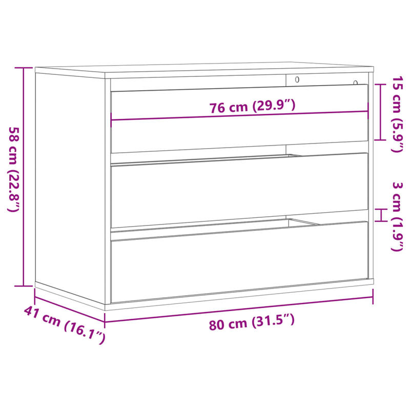 Ladekast – Dressoir – Opbergkast – Kast – Chest Of Drawers – Eikenhout – Slotbare Planken & Softclose Lades – 80x41x58 cm – Eenvoudige Montage