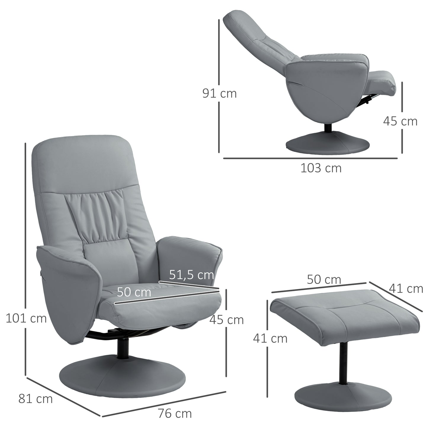Fauteuilset – Relaxfauteuil – Ligstoel – Stoel Met Voetenbank – Verstelbare Fauteuil – Lichtgrijs – Verstelbare Hoogte – Kantelbare Rugleuning