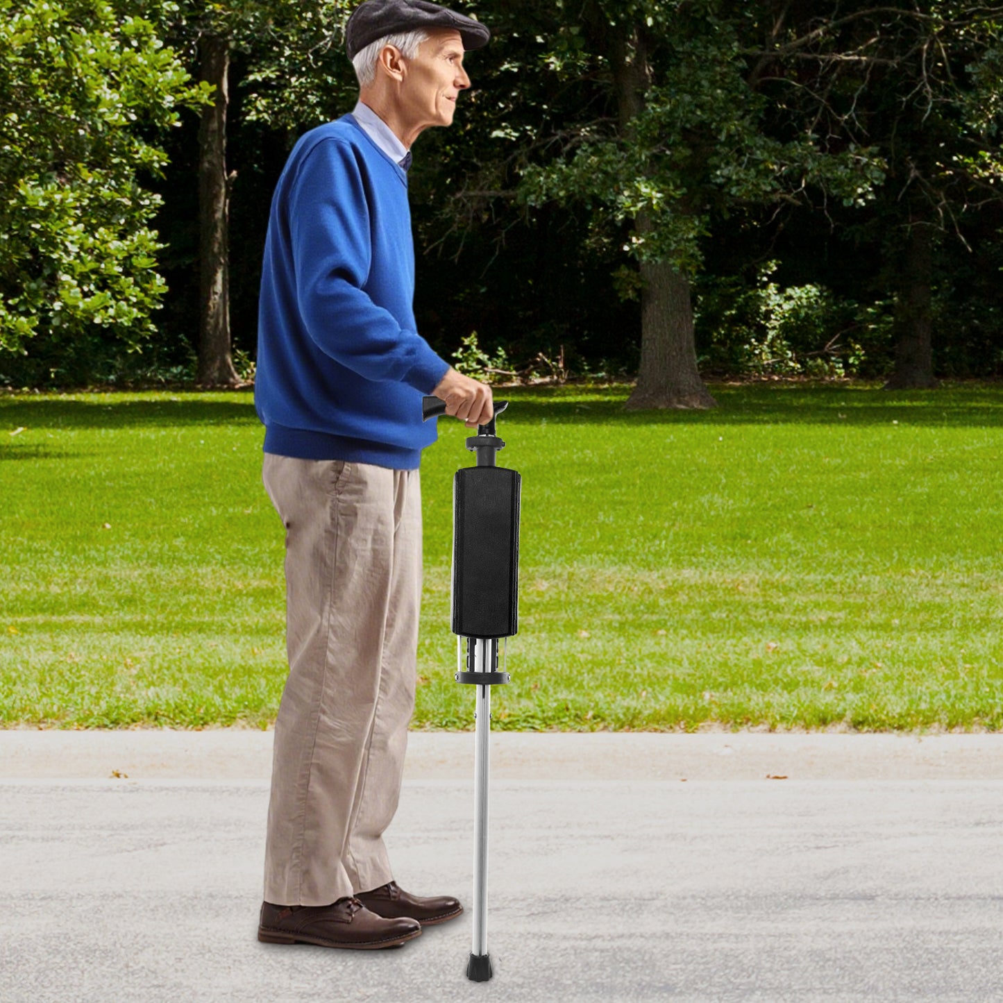 Folding Walking Stick Chair | Black Aluminum Alloy, Foldable Design, Seat Included, for Adults, by NaMaSyo