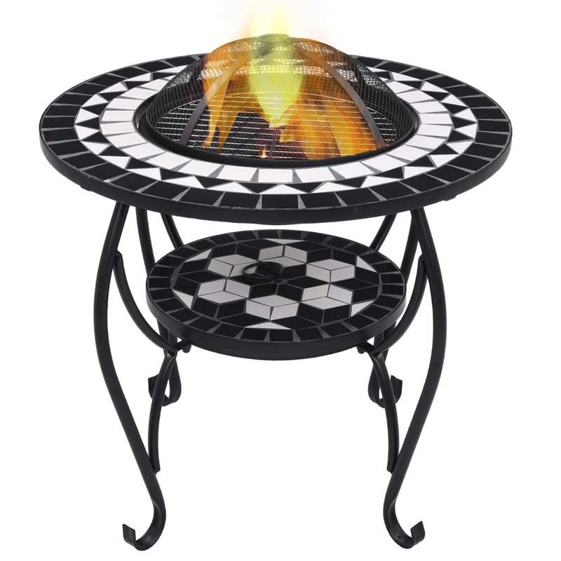 68cm Black and White Fireplace Screen with Top & Mesh/Mosaic Lid - Heavy-Duty Metal Fire Barrier, 4-Legged Sturdy Table Cover for Wood Burning Fireplace, Fits 26-27" Fireplaces, Compatible with Mantels (No Ignition System)