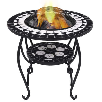 68cm Black and White Fireplace Screen with Top & Mesh/Mosaic Lid - Heavy-Duty Metal Fire Barrier, 4-Legged Sturdy Table Cover for Wood Burning Fireplace, Fits 26-27" Fireplaces, Compatible with Mantels (No Ignition System)