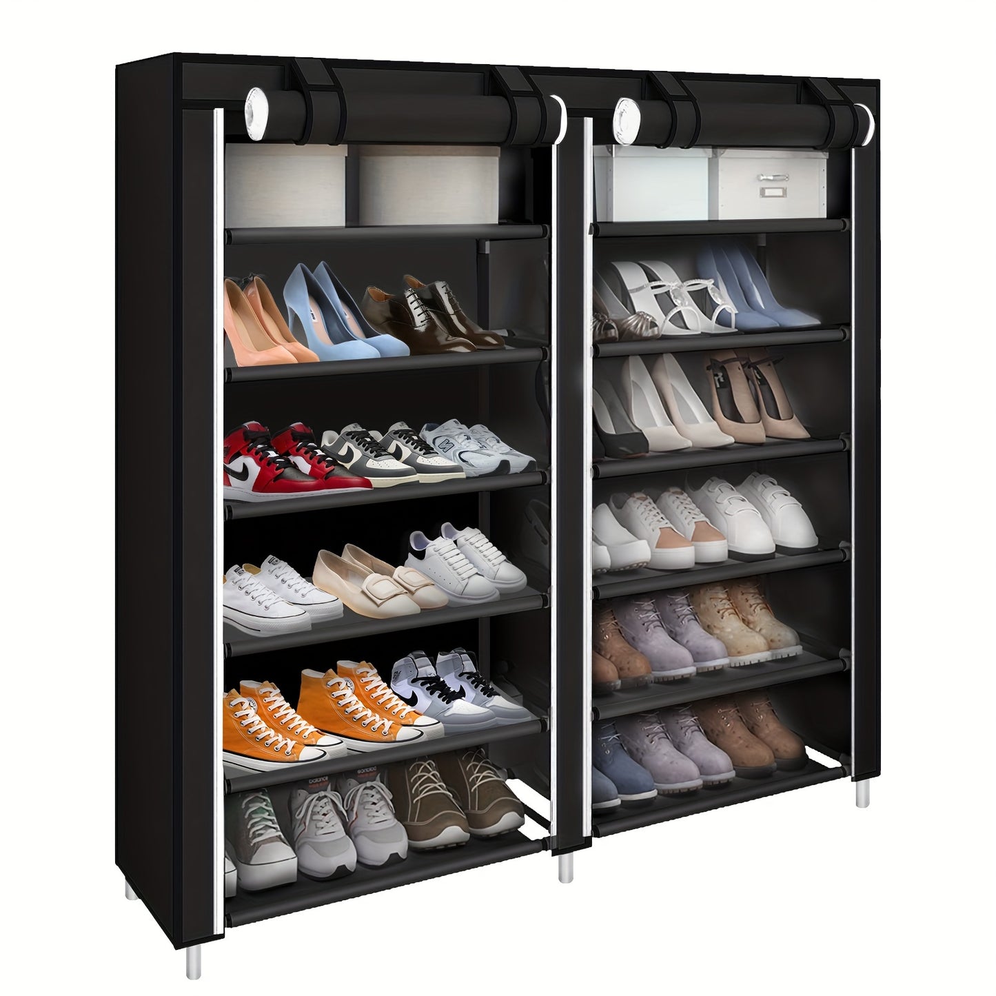 Schoenenrek – Schoenenkast – Schoenenopberger – Schoenenrek 2 Lagen – Schoenenbok – Zwart Non-woven – Ruimtebesparend Design – 120x30x110 cm