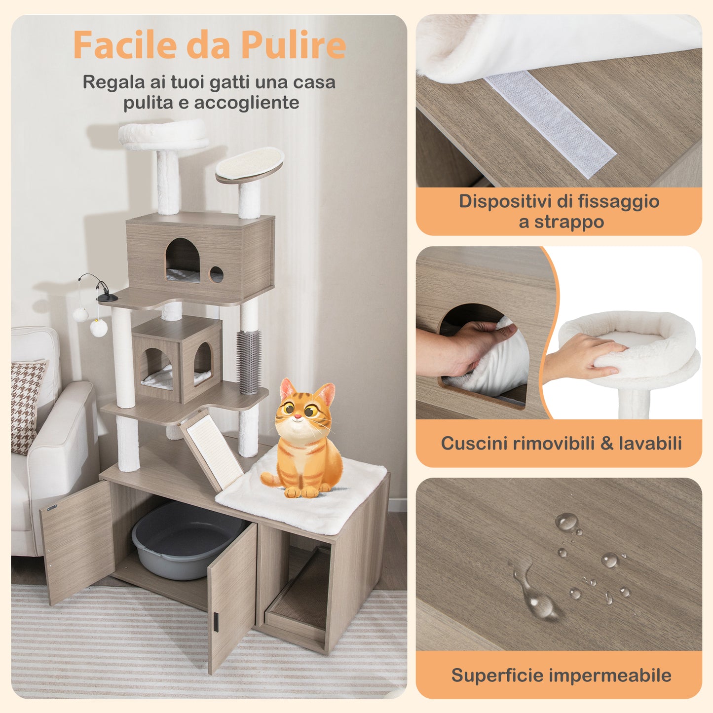 Kattenmeubel – Krabpaal – Kattenbakmeubel – Kattenhuis – Klimmeubel – Sisal Krabmat – Interactief Speelplezier – Modern Grijs Design 95x55x173 cm
