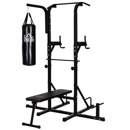 Multifunctioneel Trainingsstation – Pull-Up Bar – Dip Station – Fitnessapparaat – Thuisgym – Inclusief Punching Bag – Versterkt Staal – Compact 180x183x219 cm