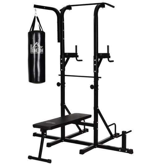 Multifunctioneel Trainingsstation – Pull-Up Bar – Dip Station – Fitnessapparaat – Thuisgym – Inclusief Punching Bag – Versterkt Staal – Compact 180x183x219 cm