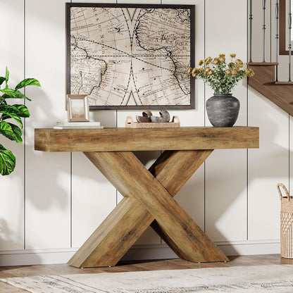 Sidetable – Wandtafel – Console Table – Accenttafel – Industrieel – 5-laags Opbergmeubel – Rustiek Bruin – Massief Houten Blad – Smal & Stevig Metaal Frame