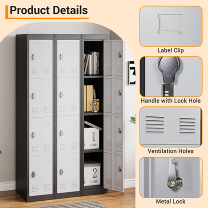 182.88cm Tall Heavy-Duty Lockable 4-Door Metal Storage Cabinet Suitable for School, Garage, Office, Gym, Home & Warehouse - Locker Room Cabinet with Shelves, -Standing (No Wood)