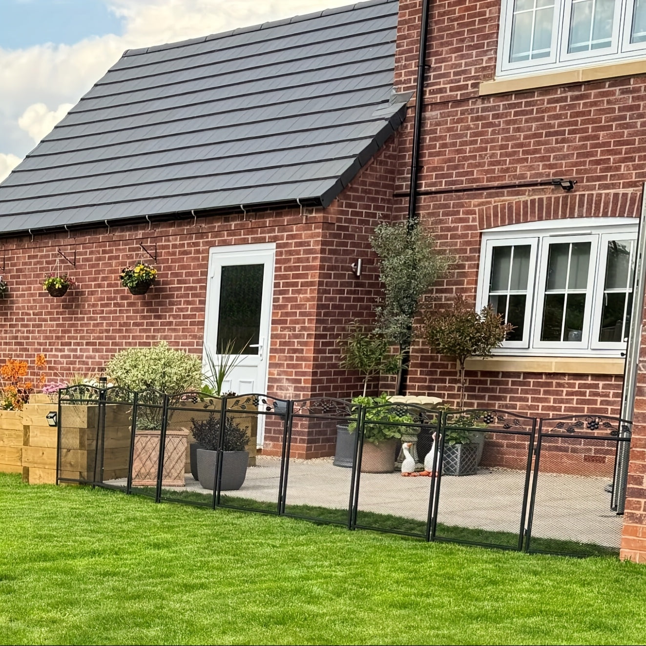 5 Pack Metal Garden Fencing: Decorative Garden Fence Panels 110cm Tall 60cm Wide Black Coated Metal Fencing Border Outdoor, Heavy Duty Steel Landscape Yard Border for Outside Patio Decor High Animal Barrier
