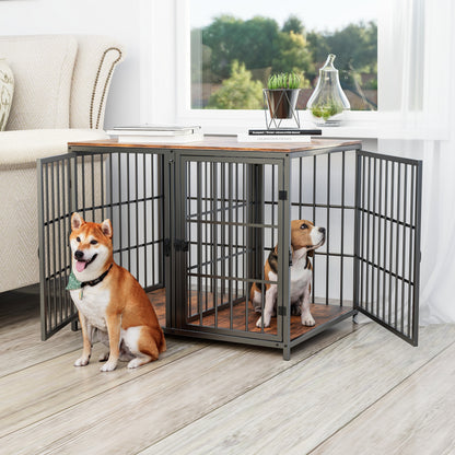 Hondenbench – Hondenkooi – Hondenhuisje – Hondenkooi Meubel – Metalen Hondenbench – Houten Panelen – 4 Deuren Met Slot – Duurzaam En Modulair