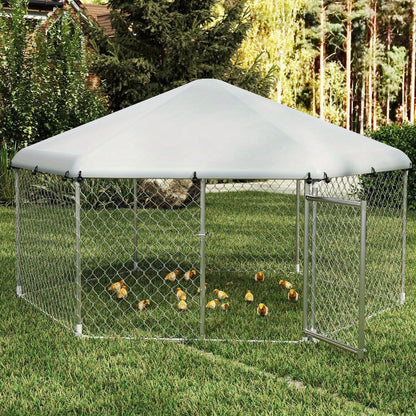 Buitentuinren – Kippenren – Dierenren – Hondenren – Buitenhok – Gegalvaniseerd Stalen Frame – 420D Oxford Stof & Gaas – Afmetingen 2.1x1,85x1,50 m – Sluitbaar Dak – Eenvoudige Montage – Veilig Met Afgeronde Hoeken