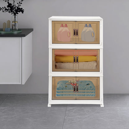 Extra Large Cabinet Locker Cabinet Storage Cabinet with Doors - Heavy-Duty PP/HIPS, Foldable Modular Design with 4-Wheel Mobility, 3-Tier Shelving System for Home, Office, Gym - Space-Saving Storage Cabinet with Door Locking
